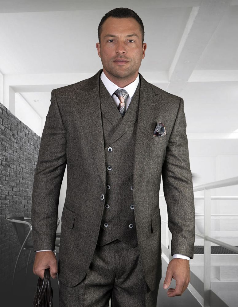 Statement Men's 100% Wool 3 Piece Suit - Textured Solid Color