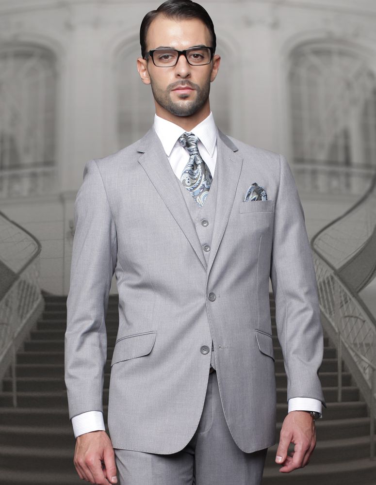 Statement Men s 3 Piece 100 Wool Fashion Suit Solid Color