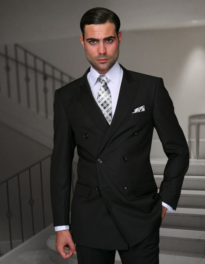 Vinci Men's 2 Piece Poplin Double Breasted Discount Solid Suit