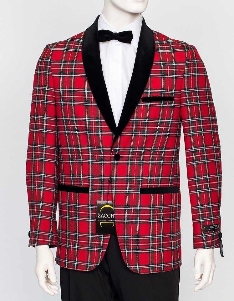 Zacchi Men's Fashion Sport Coat - Red Tartan Plaid