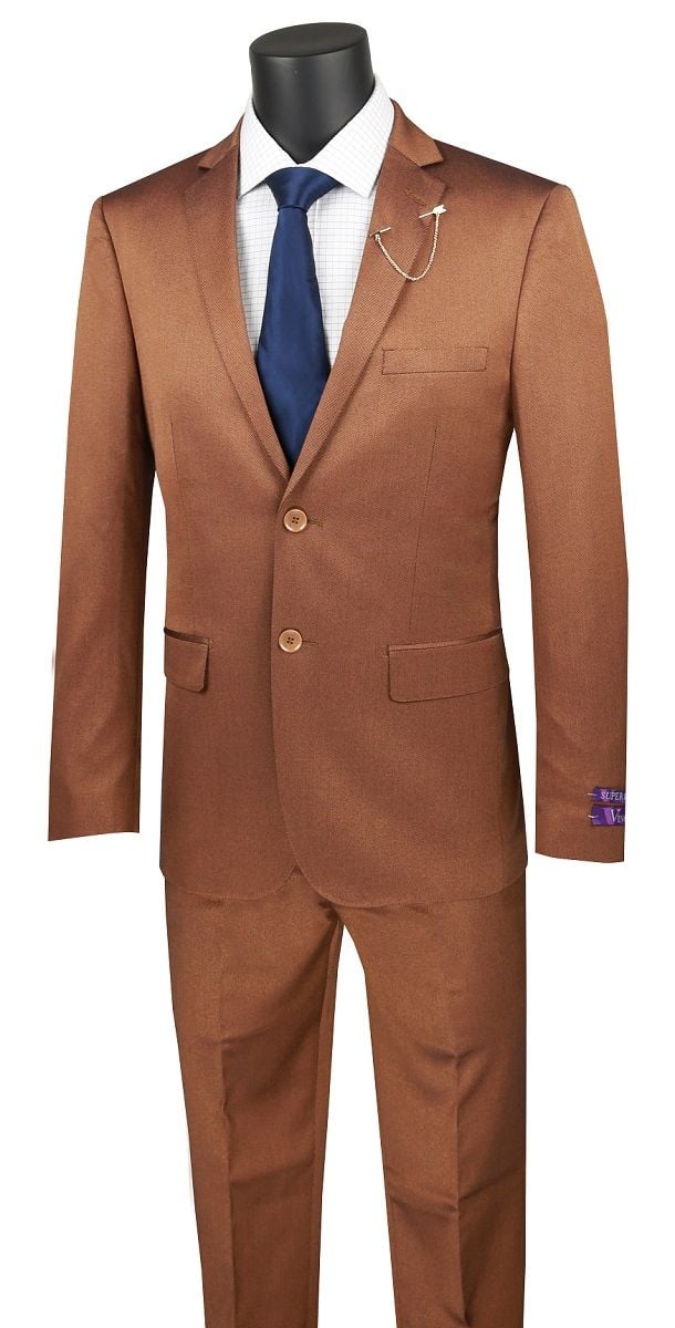Vinci Men's 2 Piece Wool Feel Slim Fit Suit - Subtle Texture