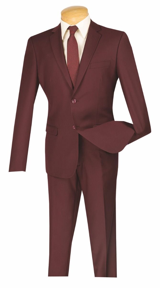 Vinci Men's 2 Piece Wool Feel Slim Fit Suit - Refined Solid