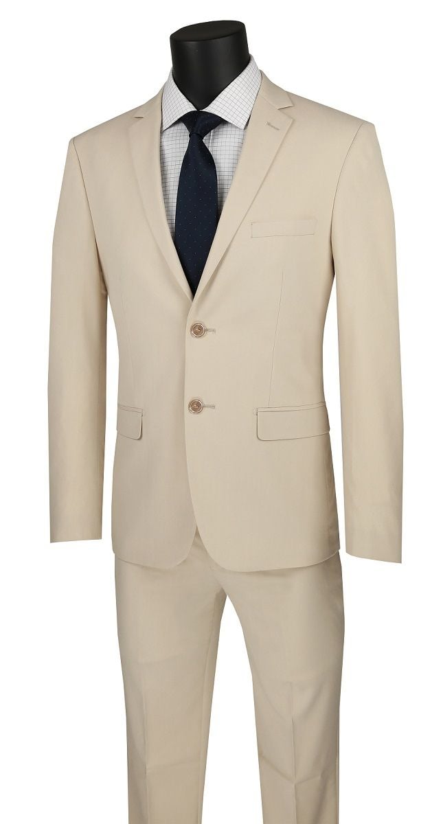 New Men's 2 piece Slim Fit Luxurious Wool Feel Suit 2 Button Silver Size 38R-60L 