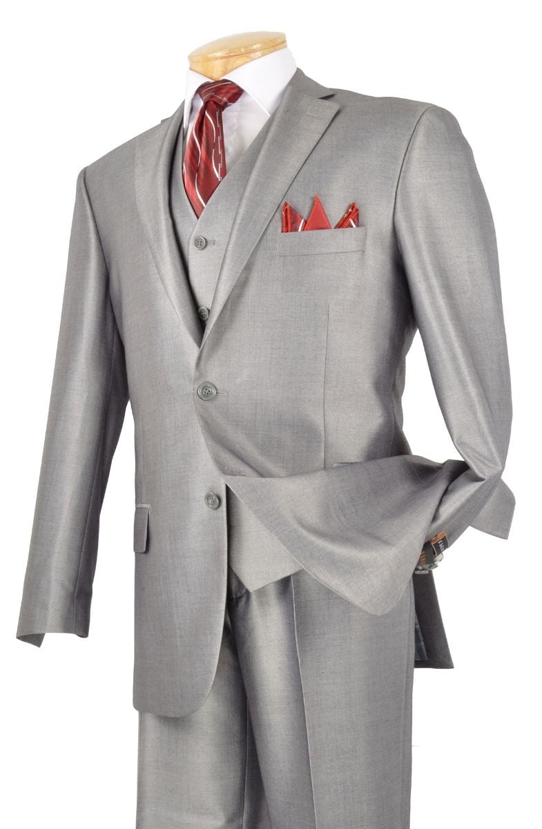 Vinci Men's 3 Piece Executive Outlet Suit - Soft Sharkskin