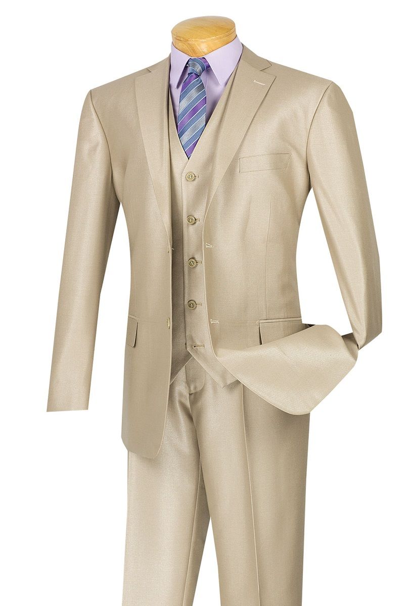 VINCI Men's Burgundy Sharkskin 3 Piece 3 Button Classic Fit Suit NEW 