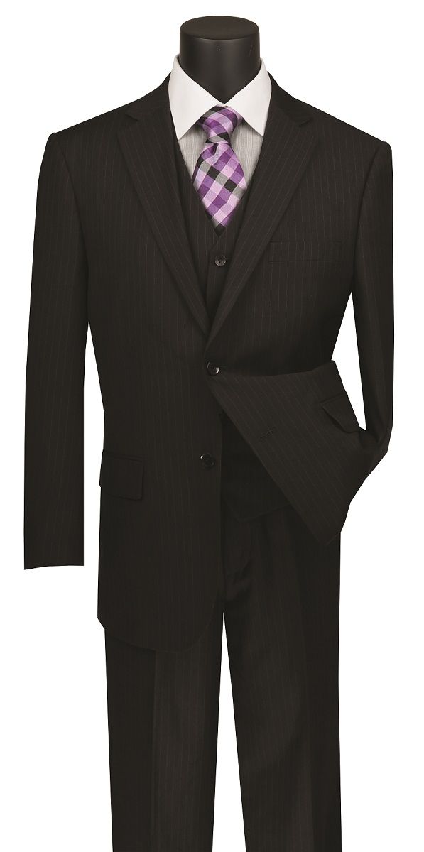 Vinci Men's Outlet 3 Piece Wool Feel Executive Suit - Pinstripe