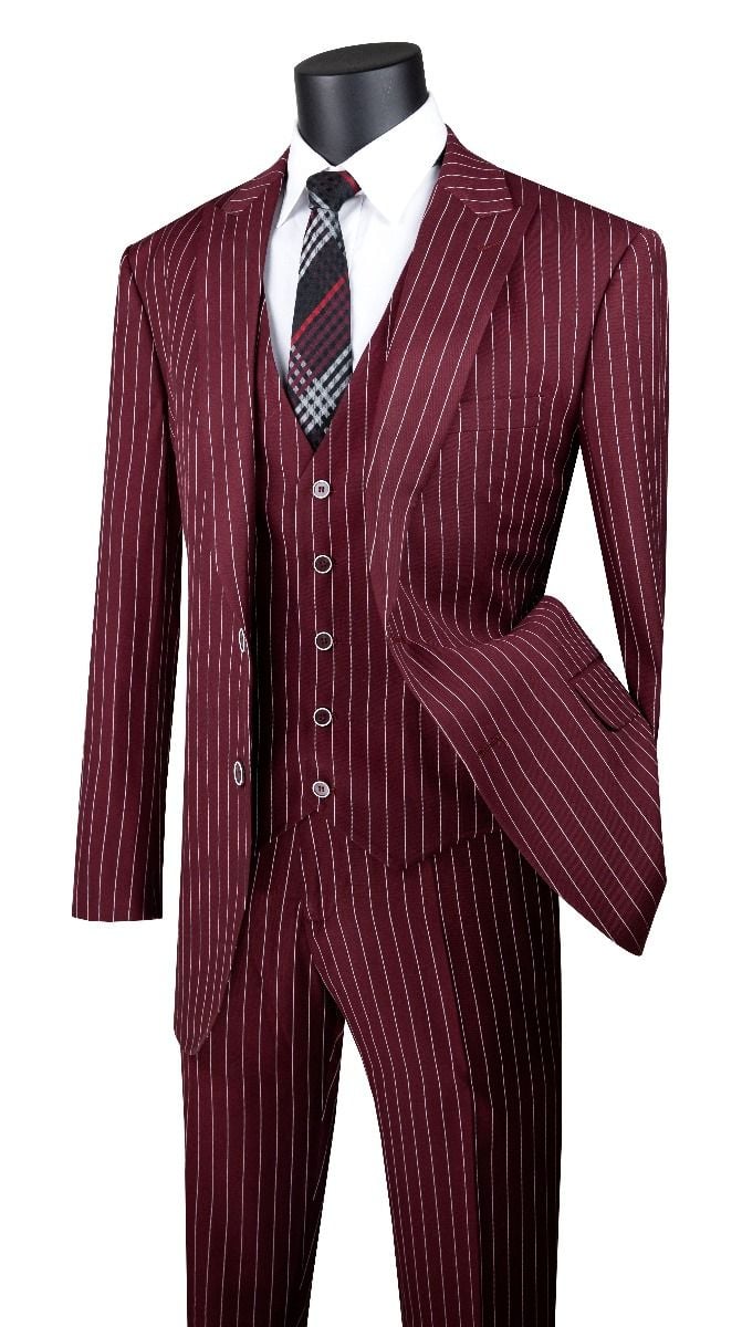 Vinci Men's Outlet 3 Piece Wool Feel Executive Suit - Vibrant Pinstripe