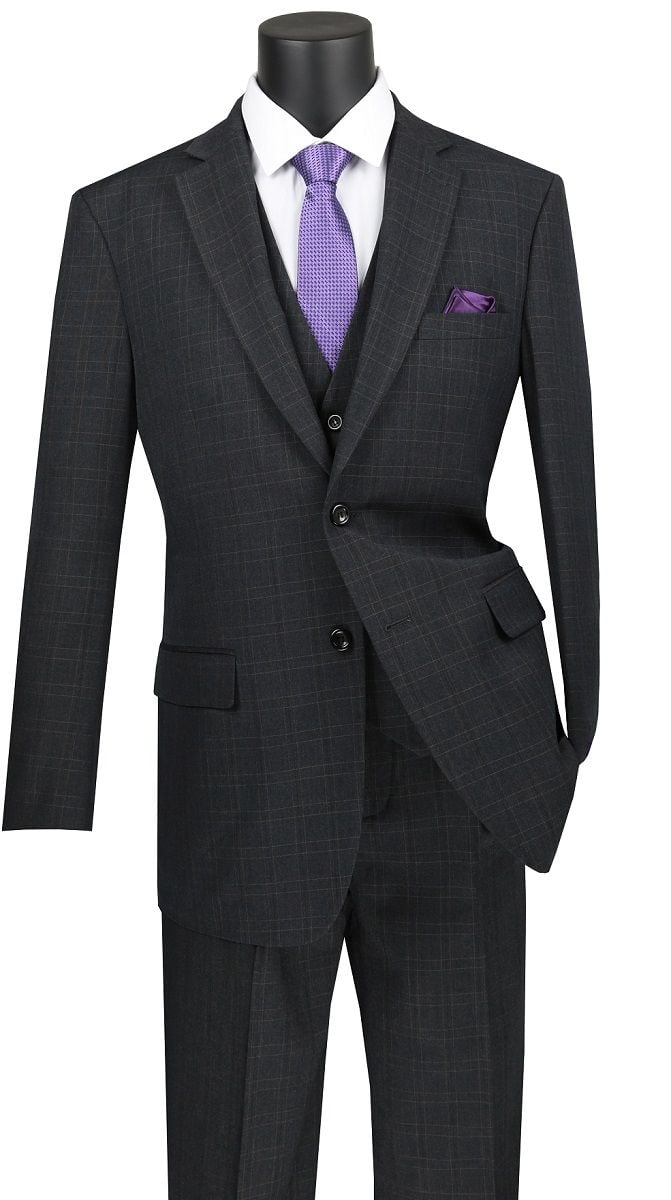 Vinci Men's 3 Piece Wool Feel Executive Suit - Big and Tall Sizing