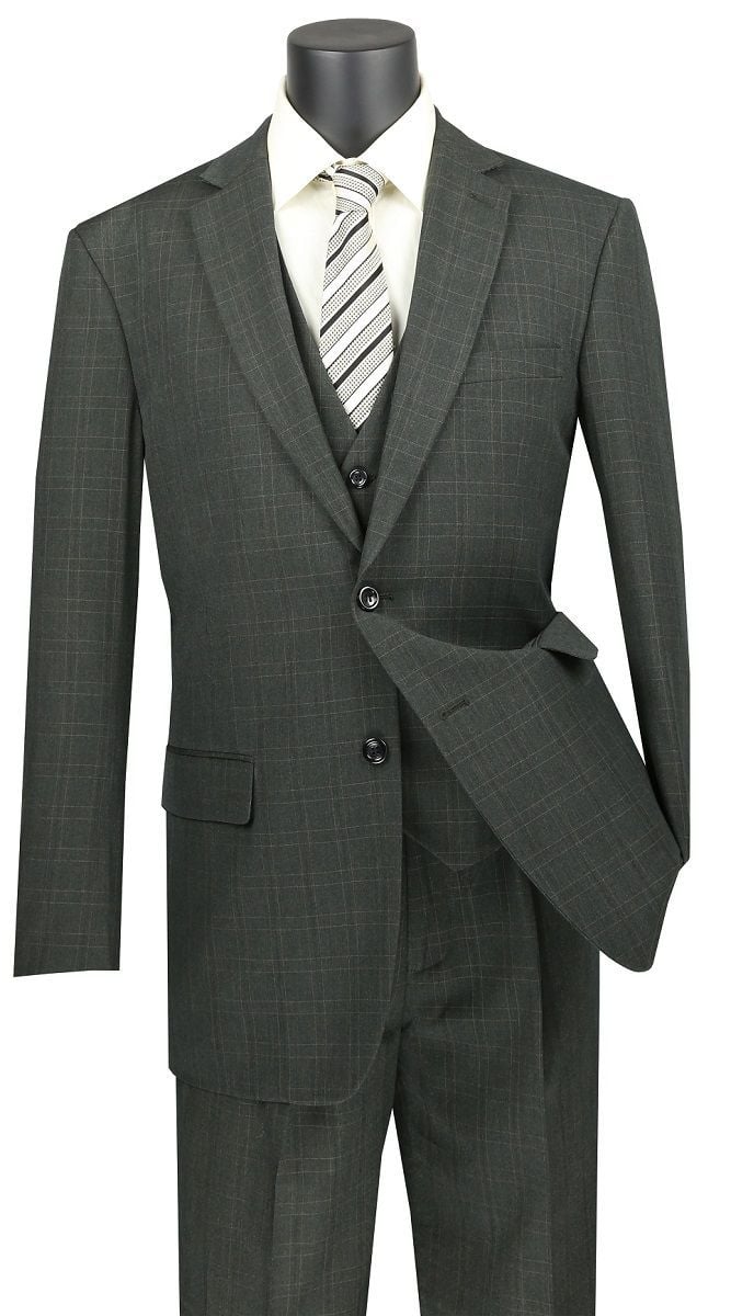 Vinci Men's Outlet 3 Piece Wool Feel Executive Suit - Windowpane