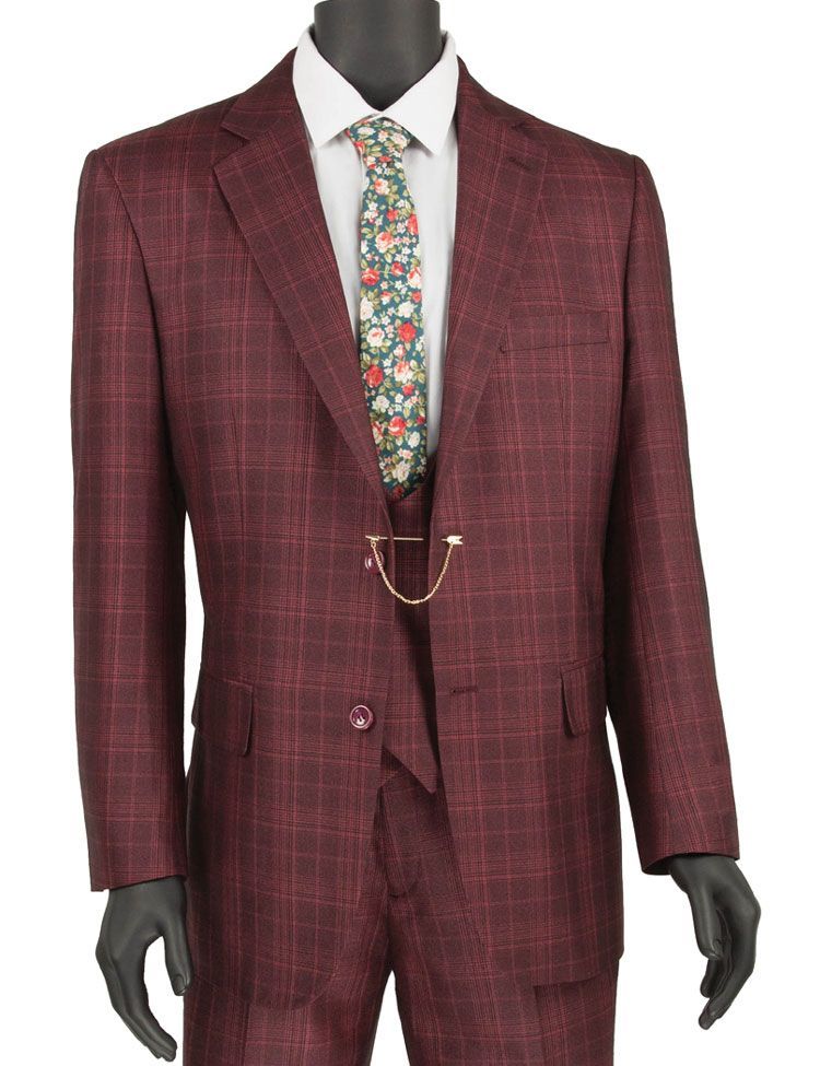 Vinci Men's Outlet 3 Piece Executive Suit - Classic Glen Plaid