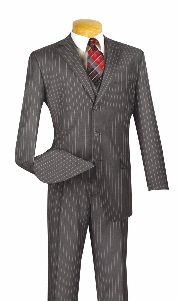 Vinci Men's 3 Piece Executive Outlet Suit - Banker Stripe
