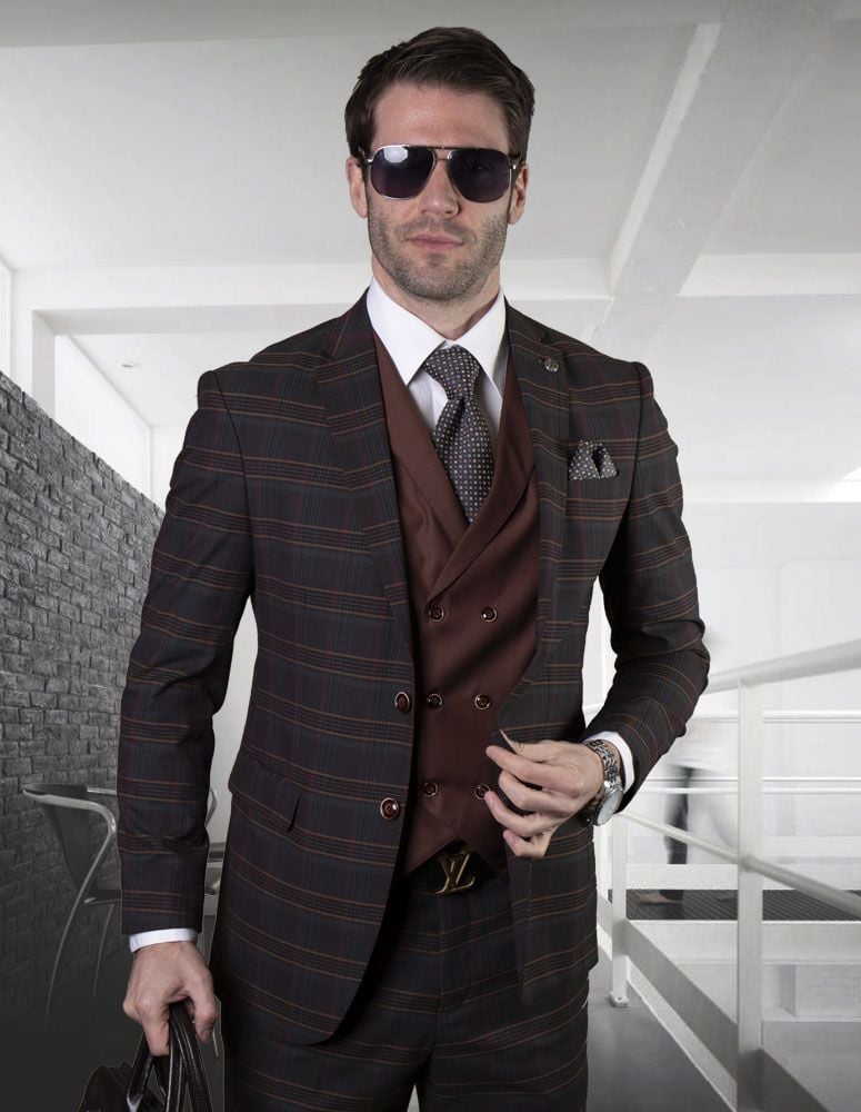 Statement Men's Outlet 100% Wool 3 Piece Suit -  Triple Tone Layers