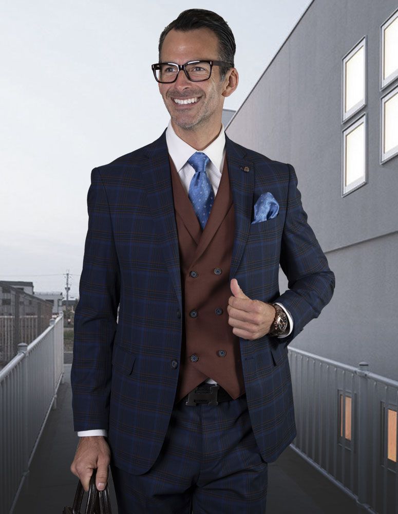 Statement Men's Outlet 100% Wool 3 Piece Suit -  Triple Tone Layers