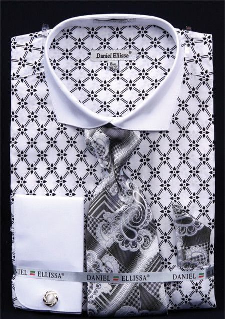 Daniel Ellissa Men's French Cuff Dress Shirt Set - Diamond Weave