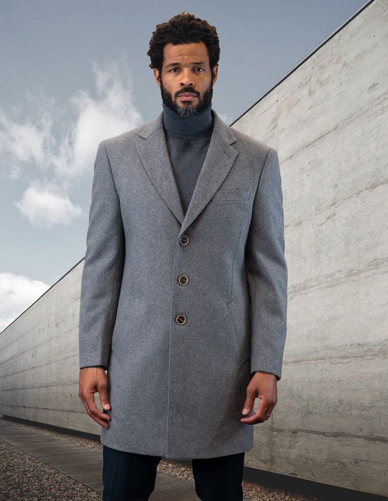 Statement Men's Full Length 100% Wool Top Coat - Double Breasted