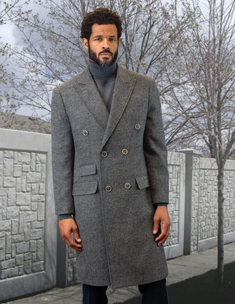 Mindre detaljeret Settle Statement Men's Outlet Full Length 100% Wool Top Coat - Double Breasted