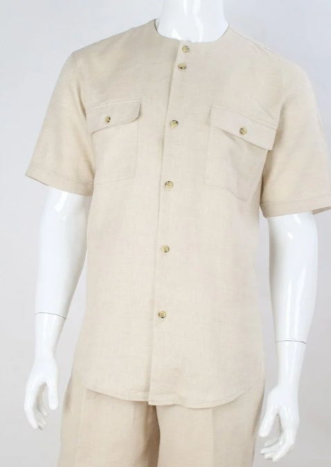 Apollo King Men's Short Sleeve Linen Walking Suit- Button Down Shirt