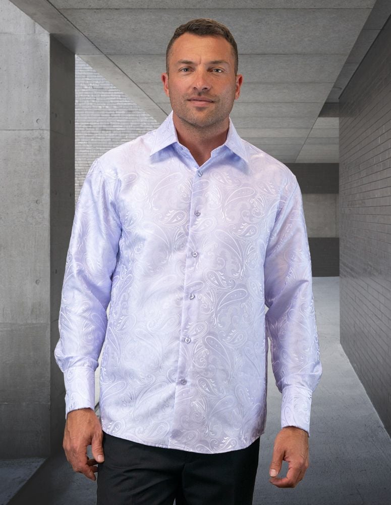 Statement Men's  Outlet Long Sleeve Woven Shirt - Light Jacquard Pattern