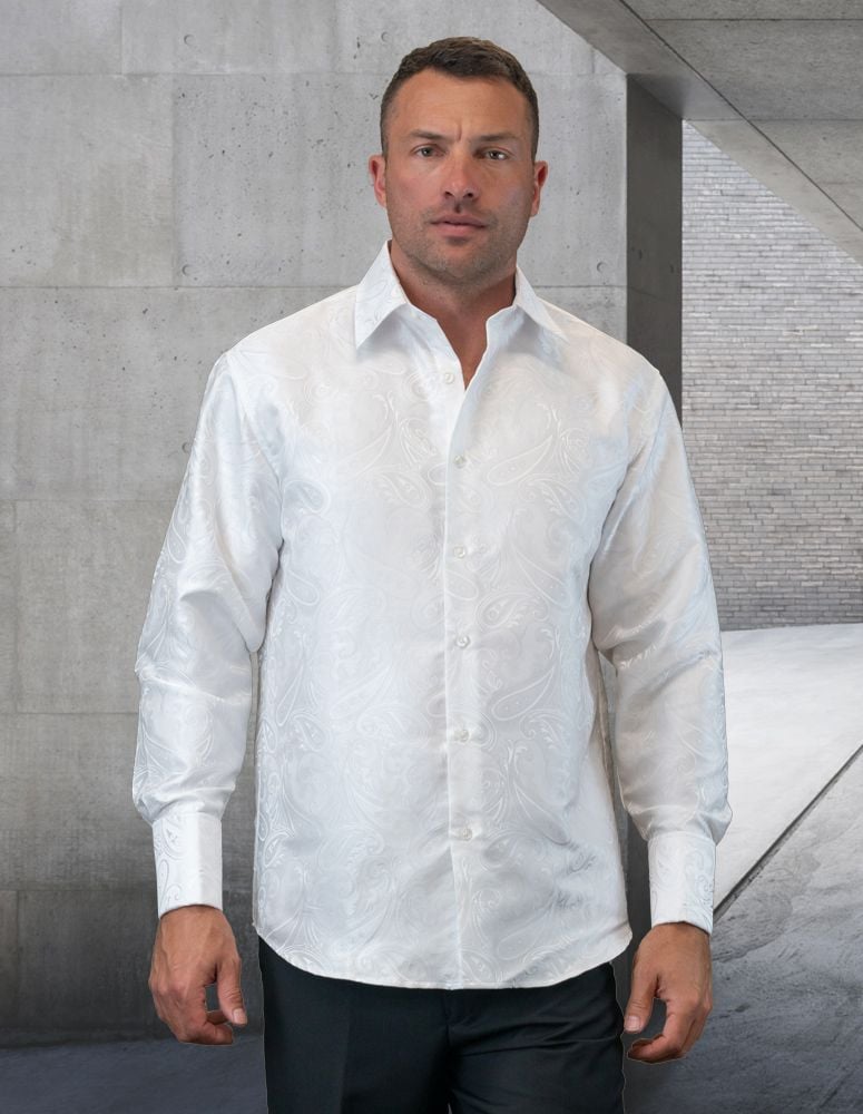 Statement Men's Long Sleeve Woven Shirt - Light Jacquard Pattern