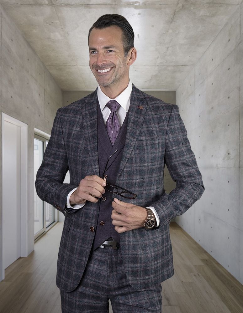 Statement Men's 100% Wool 3 Piece Suit - Bold Plaid