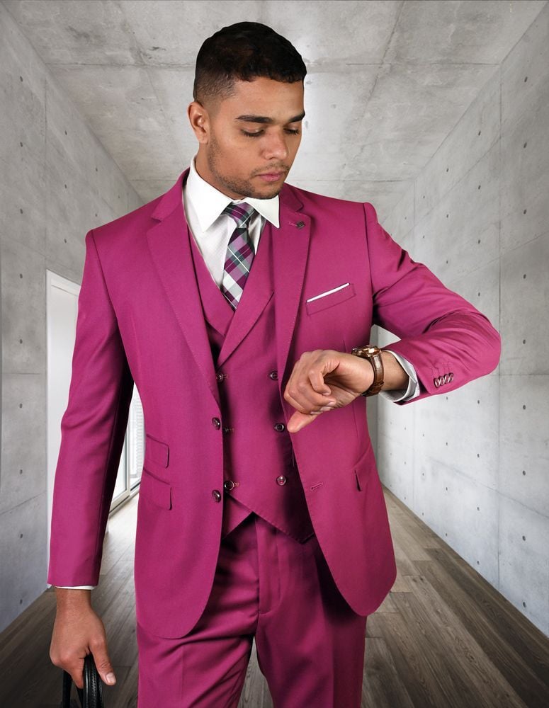 Statement Men's Outlet 100% Wool 3 Piece Suit - Bold Solid Colors