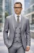 Grey Three Piece Mens Suits Double Breasted Vest