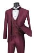 Vinci Men's 3 Piece Sharkskin Slim Fit Nehru Suit - Floral Vest
