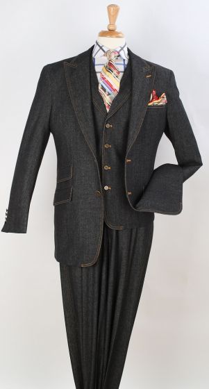 Royal Diamond Men's 3 Piece Fashion Suit - 100% Cotton Denim