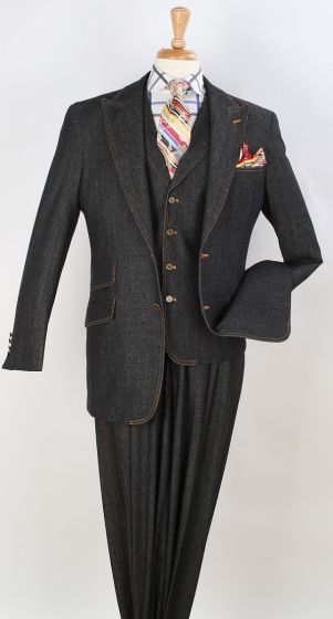 Royal Diamond Outlet Men's 3 Piece Fashion Suit - 100% Cotton Denim