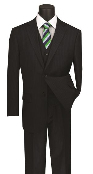 CCO Men's Outlet 3 Piece Wool Feel Executive Suit - Pinstripe