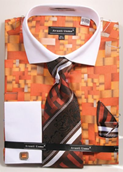 Avanti Uomo French Cuff Dress Shirt DN32M Burnt Orange main image 0