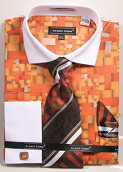 Avanti Uomo Men's Outlet French Cuff Dress Shirt Set - Geometric