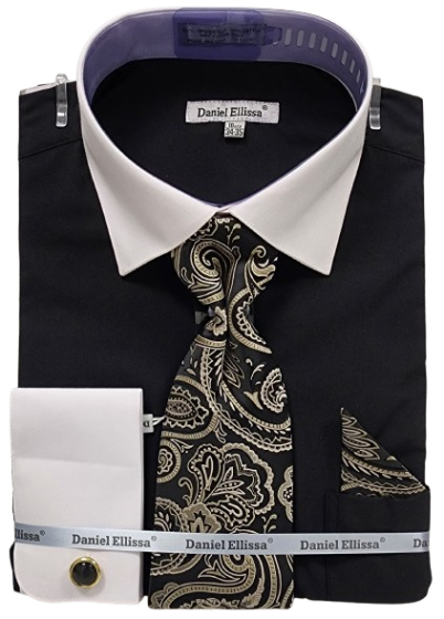DANIEL ELLISSA BASIC FRENCH CUFF SHIRT SOLID COLOR DS3816 WHITE