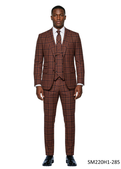 Rust Suit Mens Plaid Suits Expandable Waistband Pants