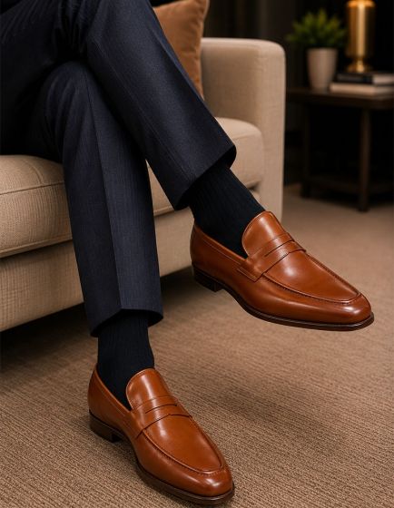Cognac Loafers Slip-On Dress Shoes for Men