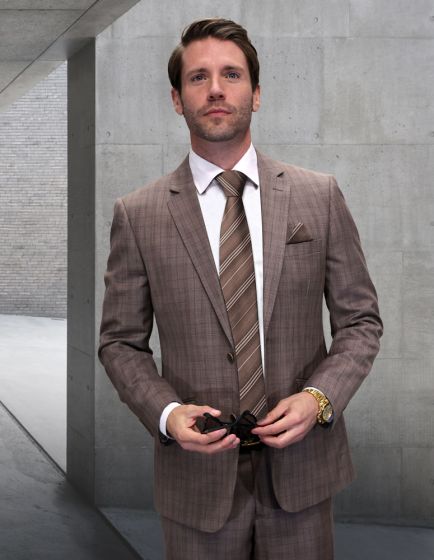 Statement Men's Outlet 2 Piece Big and Tall 100% Wool Fashion Suit - Modern Grid Pattern