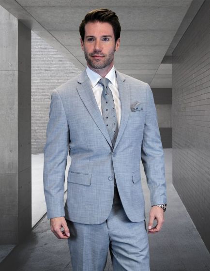 Statement Men's Outlet 2 Piece 100% Wool Modern Fit Textured Solid Suit - Single Breasted Suit Jacket