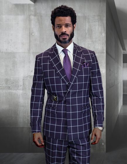 Eggplant Suit Windowpane Pattern Suits for Men