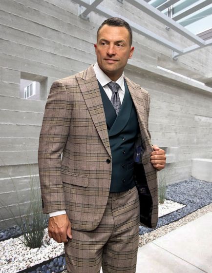Statement Men's 100% Wool 3 Piece Suit - Two Tone Plaid
