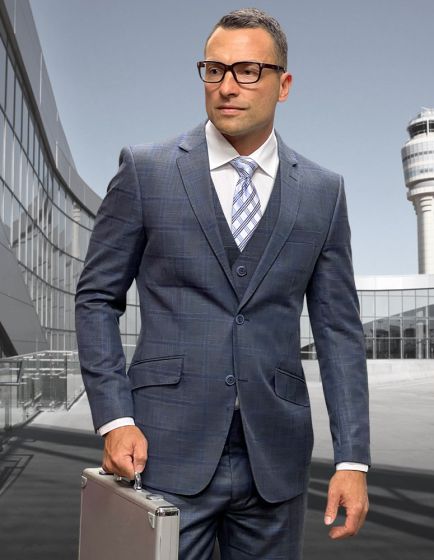 Statement Men's Outlet 3 Piece 100% Wool Modern Fit Suit - Fashion Pattern