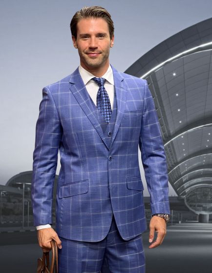 Statement Men's 3 Piece 100% Wool Modern Fit Suit - Fashion Pattern