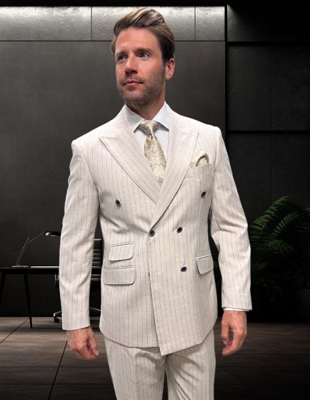 Statement Men's Outlet 100% Wool 2 Piece Suit - Double Breasted Plaid