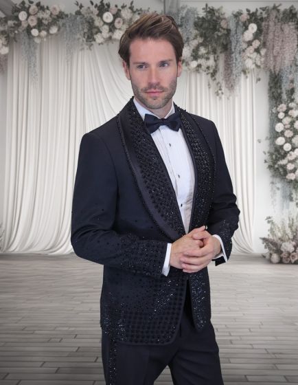 Statement Men's 3 Piece Modern Fit Tuxedo - Embellished Rhinestones