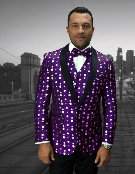 Statement Men's Modern Fit Outlet Tuxedo - Fancy Polka Dot Pattern