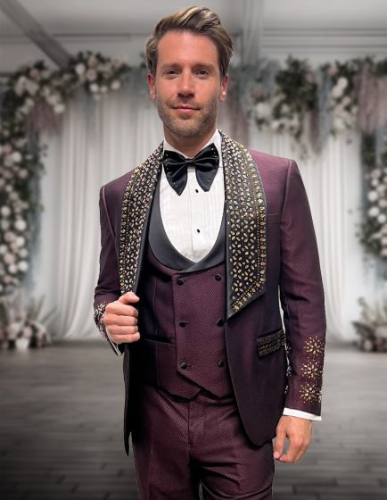 Statement Men's 3 Piece Modern Fit Tuxedo - Embellished Rhinestones main image 0