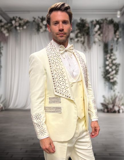Statement Men's 3 Piece Modern Fit Tuxedo - Decorative Rhinestones