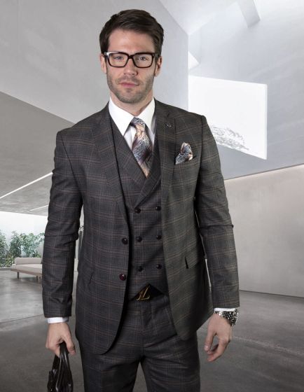 Statement Men's 100% Wool 3 Piece Suit - Classic Plaid