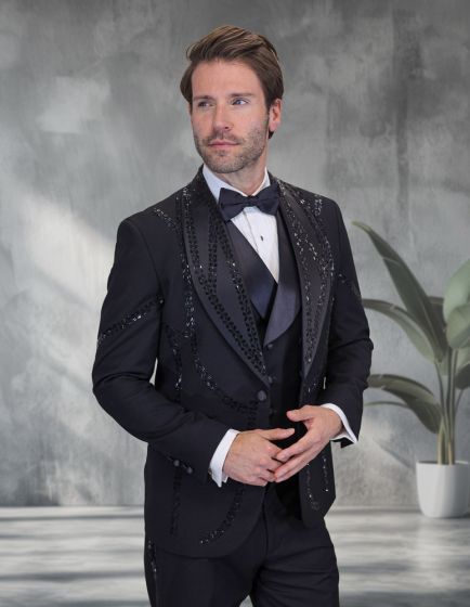 Statement Men's 3 Piece Modern Fit Tuxedo - Gemstone Pattern