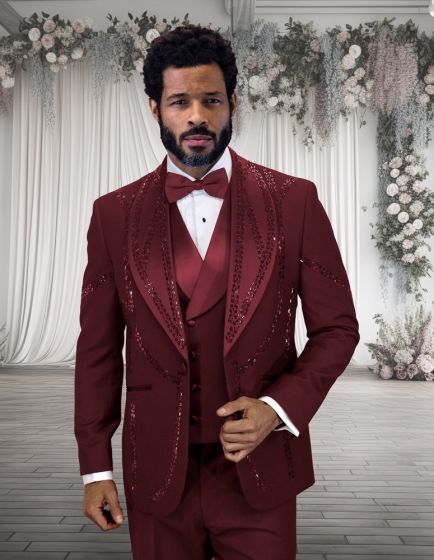 Burgundy Tuxedo for Men Double Breasted Vest