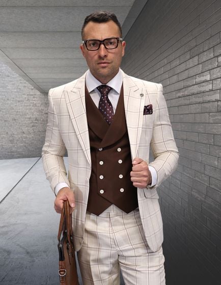 Tan Suit Peak Lapel Men Suits